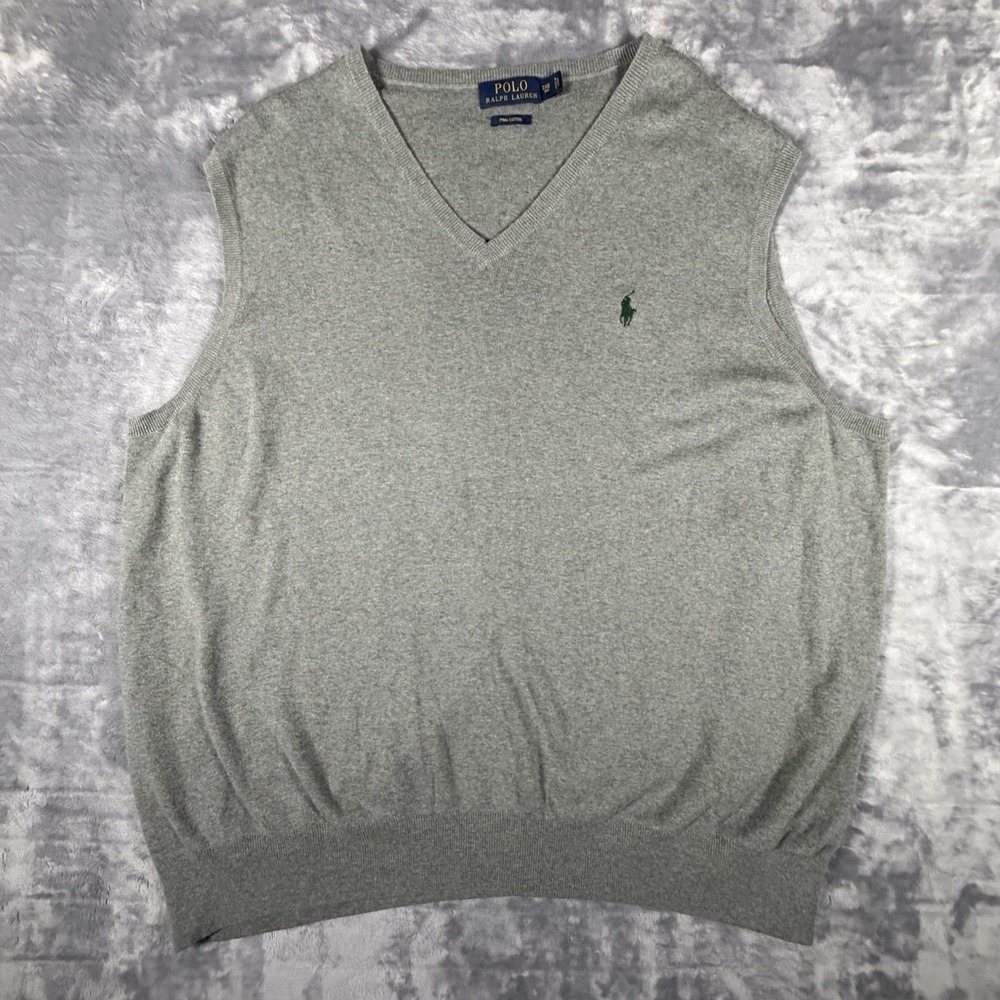 Polo Ralph Lauren Sweater Vest Men 2XB Gray Pima Cotton Preppy Oversized Stretch